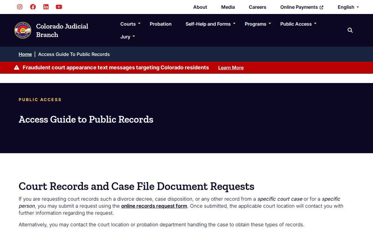 Colorado Judicial Branch public court record access explanation for Pitkin County cases