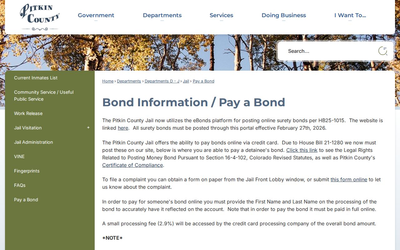 Pitkin County official surety bond and online payment information